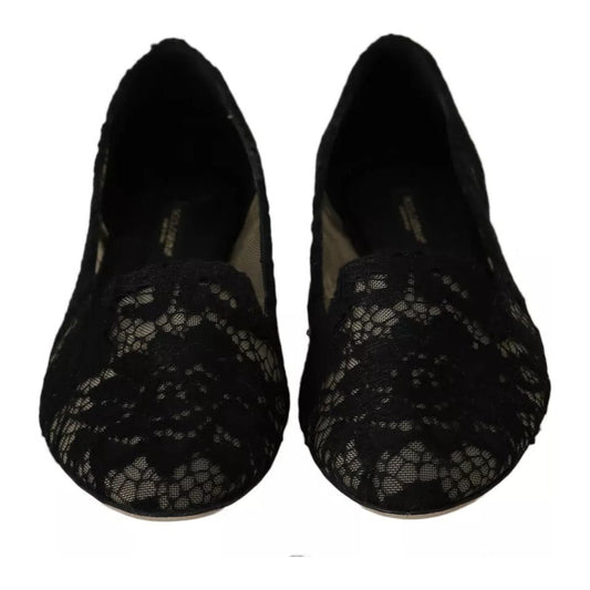 Dolce & Gabbana Black Floral Lace Loafers Flats Shoes Dolce & Gabbana