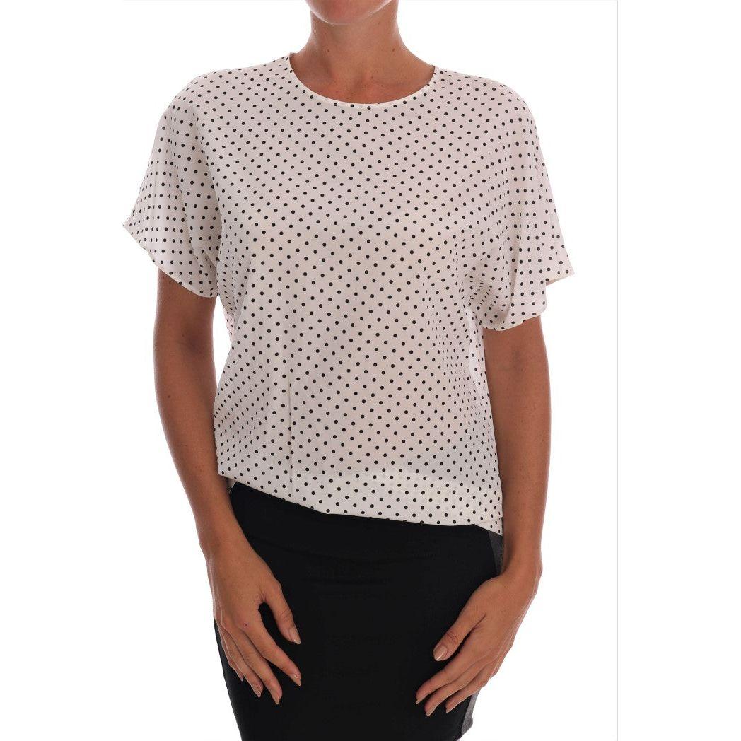 Dolce & Gabbana White Polka Dotted Silk T-shirt Top Dolce & Gabbana