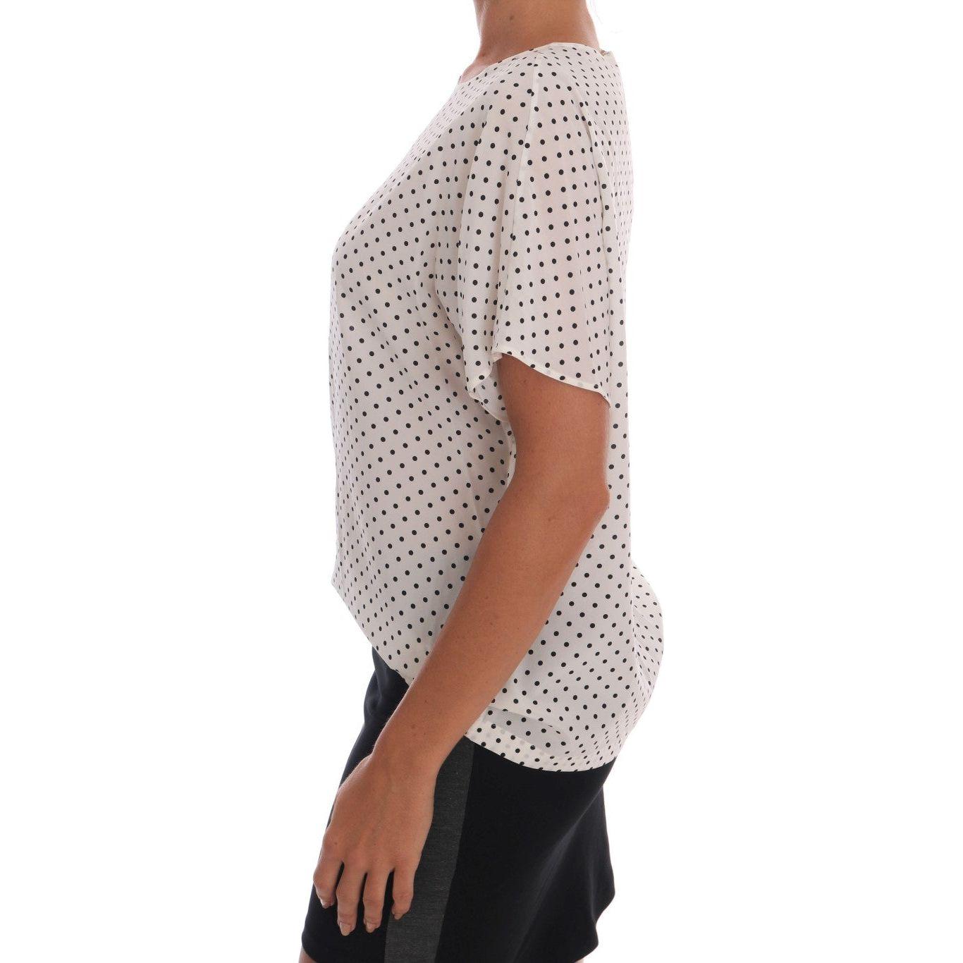 Dolce & Gabbana White Polka Dotted Silk T-shirt Top Dolce & Gabbana