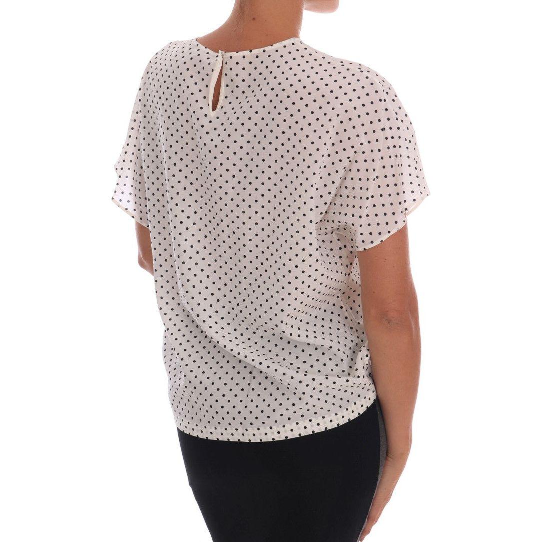Dolce & Gabbana White Polka Dotted Silk T-shirt Top Dolce & Gabbana