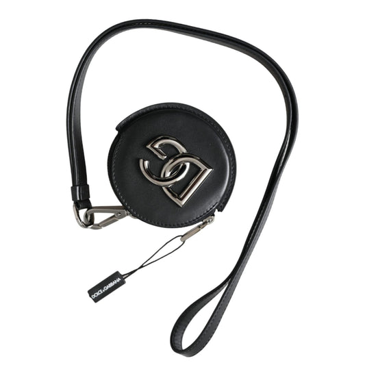 Dolce & Gabbana Black Round Leather DG Logo Coin Purse Lanyard Wallet Dolce & Gabbana