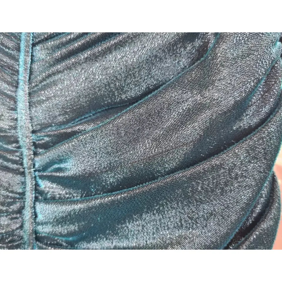 Dolce & Gabbana Turquoise Bustier Bodice Draped Midi Dress.