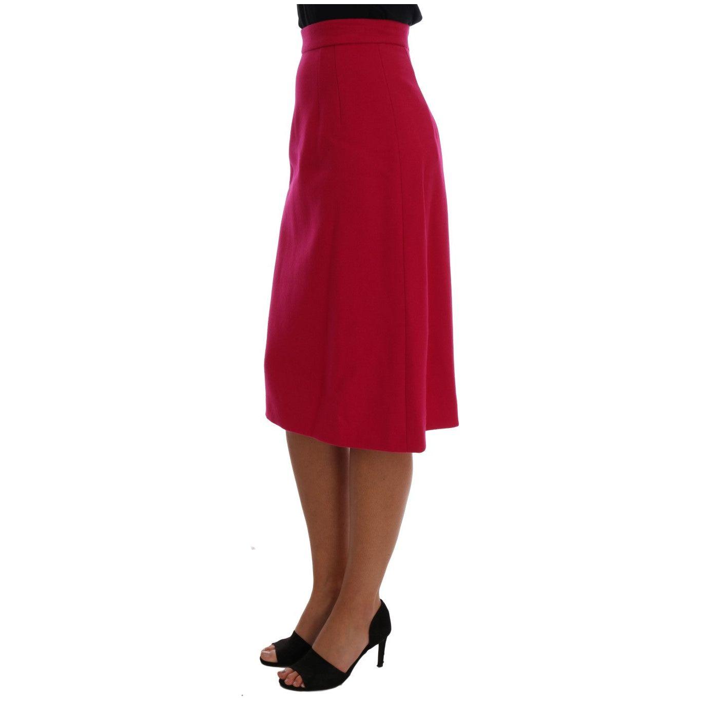 Dolce & Gabbana Pink Wool Knee Long A-Line Skirt Dolce & Gabbana