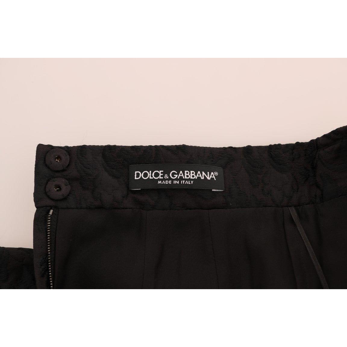 Dolce & Gabbana Black Floral Jacquard Silk A-Line Skirt Dolce & Gabbana