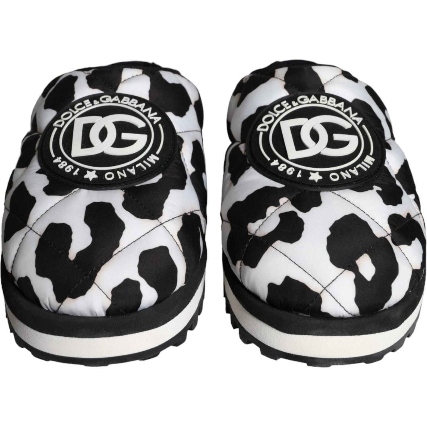 Dolce & Gabbana Black White Quilted Logo Sandals Slides Shoes