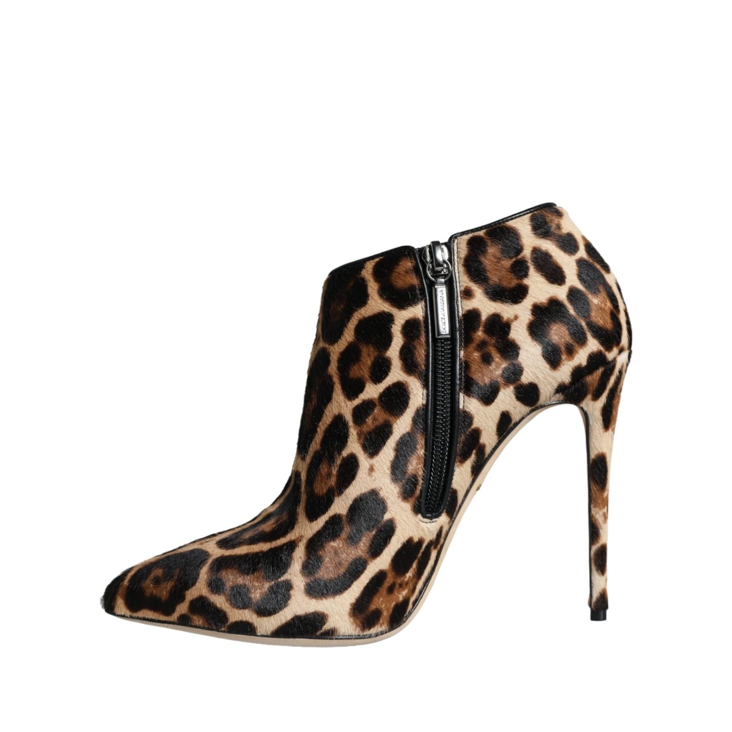 Dolce & Gabbana Brown Leopard Calf Fur Heels Ankle Boots Shoes