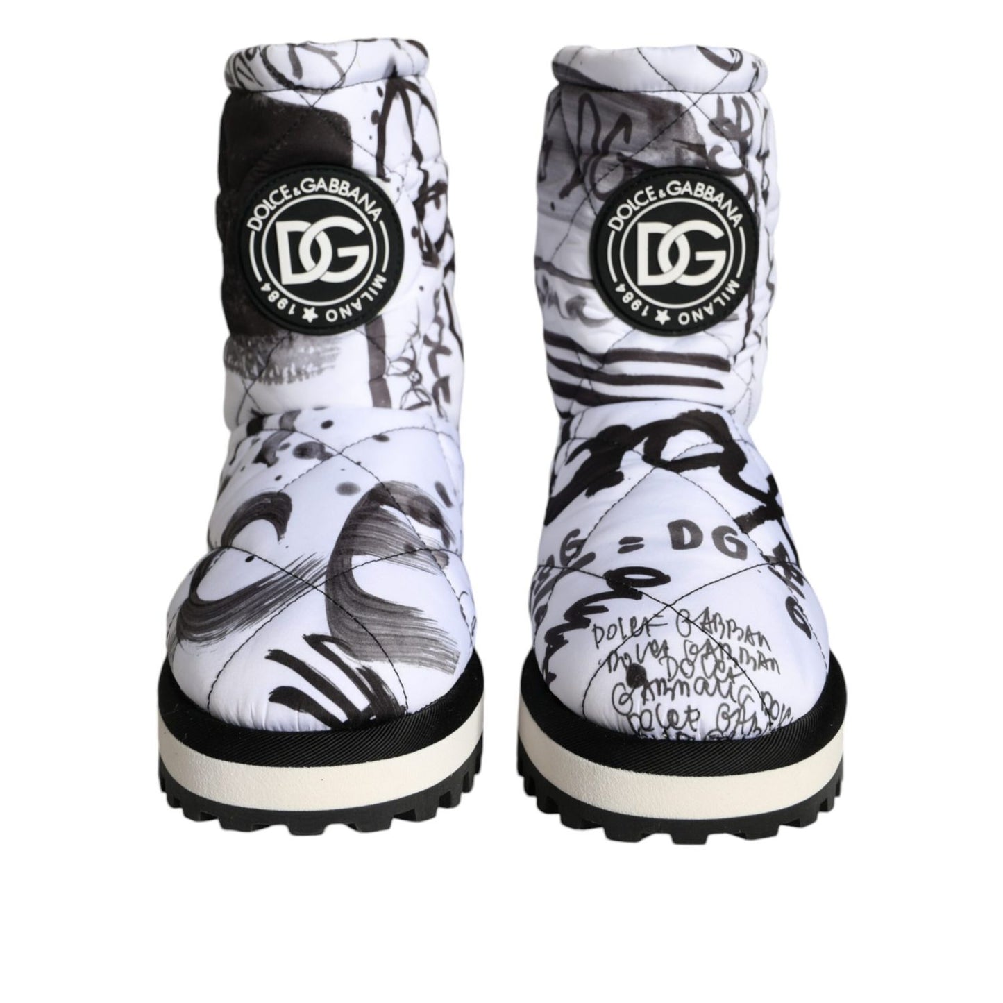 Dolce & Gabbana White Padded Logo Print Mid Calf Boots Shoes