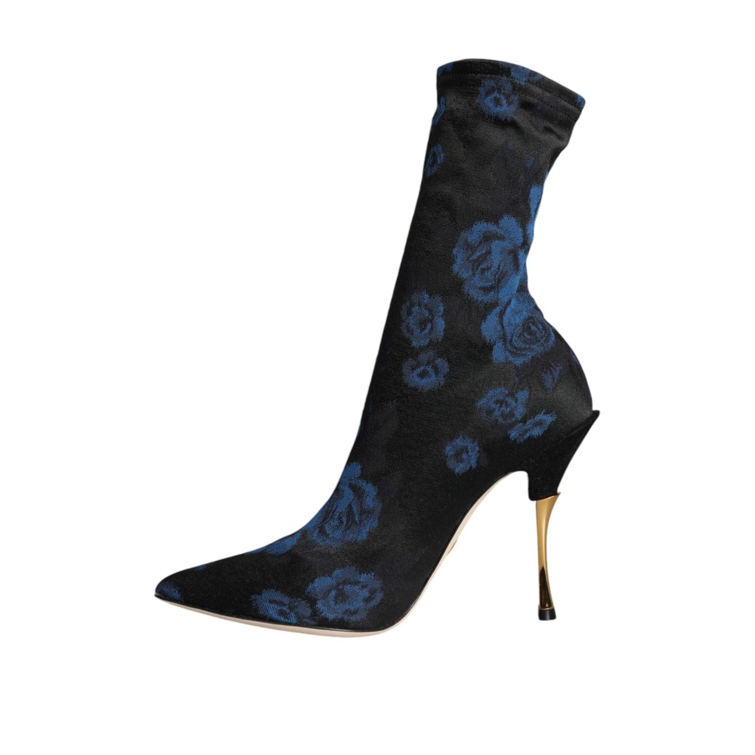 Dolce & Gabbana Black Floral Stretch Mid Calf Boots Shoes