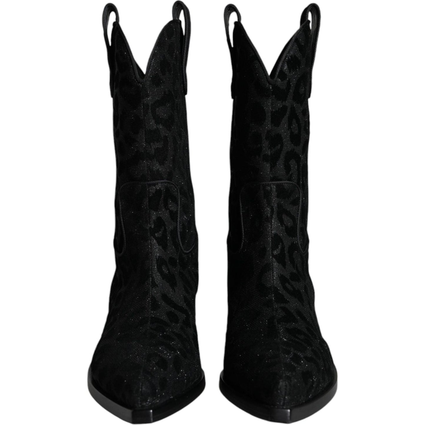 Dolce & Gabbana Black Gray Leopard Cowboy Boots Shoes