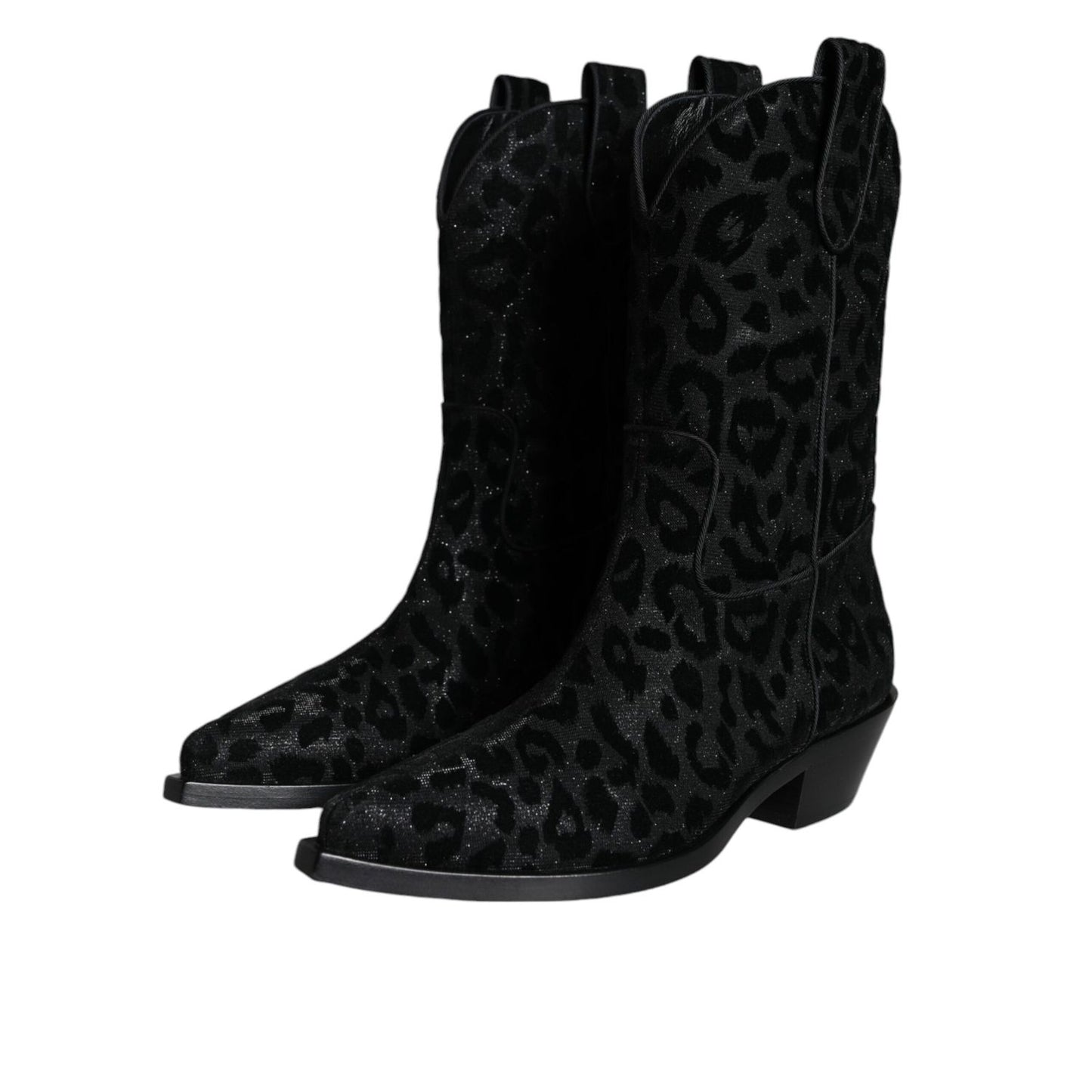 Dolce & Gabbana Black Gray Leopard Cowboy Boots Shoes