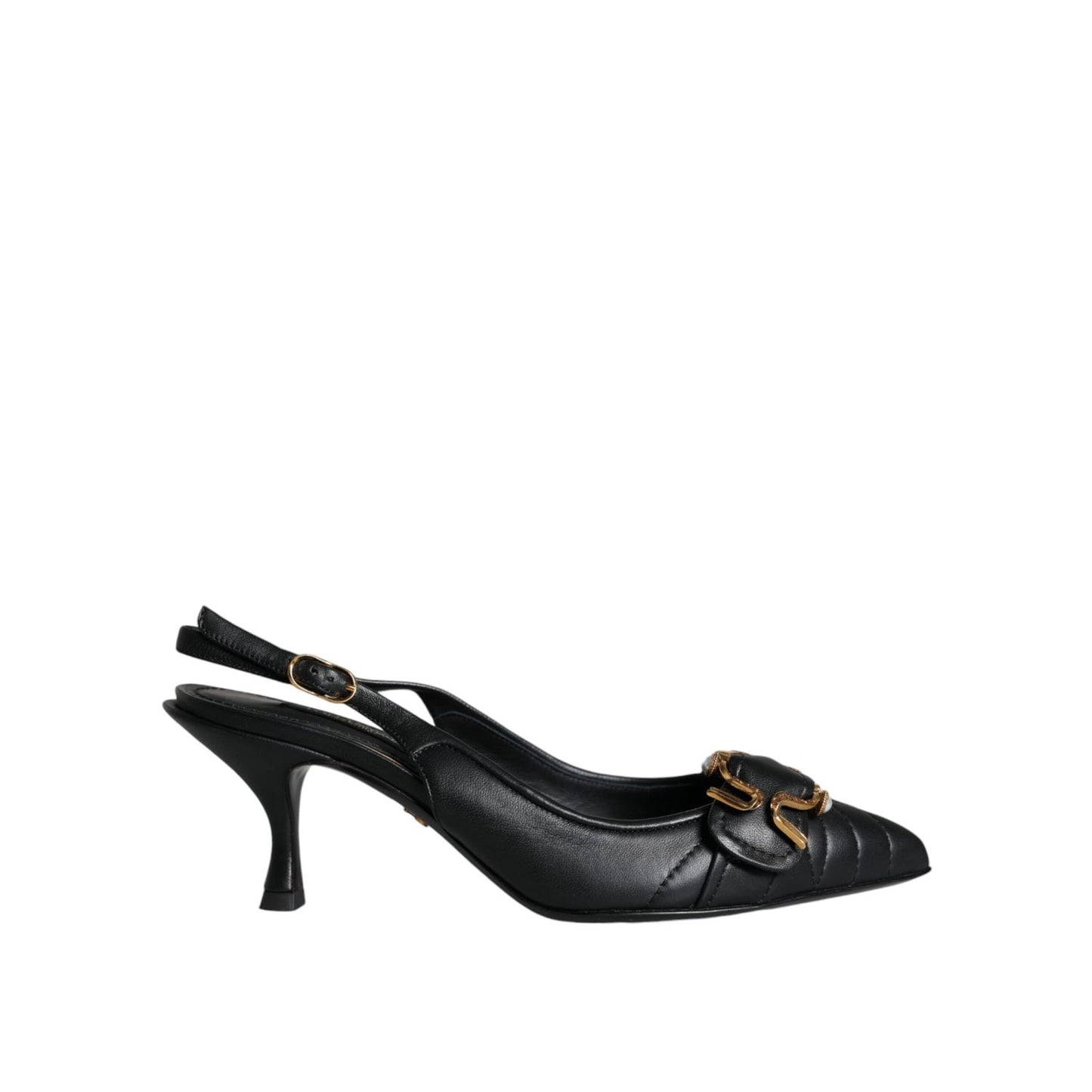 Dolce & Gabbana Black Devotion Leather Heels Slingback Shoes