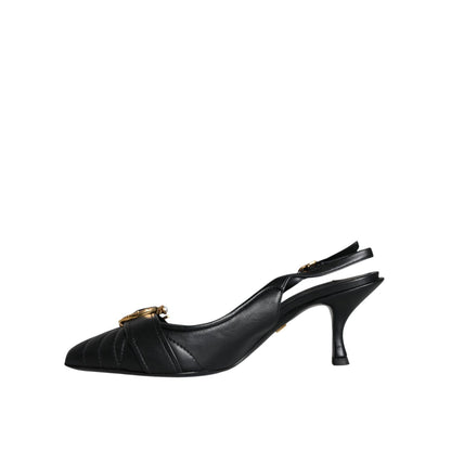 Dolce & Gabbana Black Devotion Leather Heels Slingback Shoes