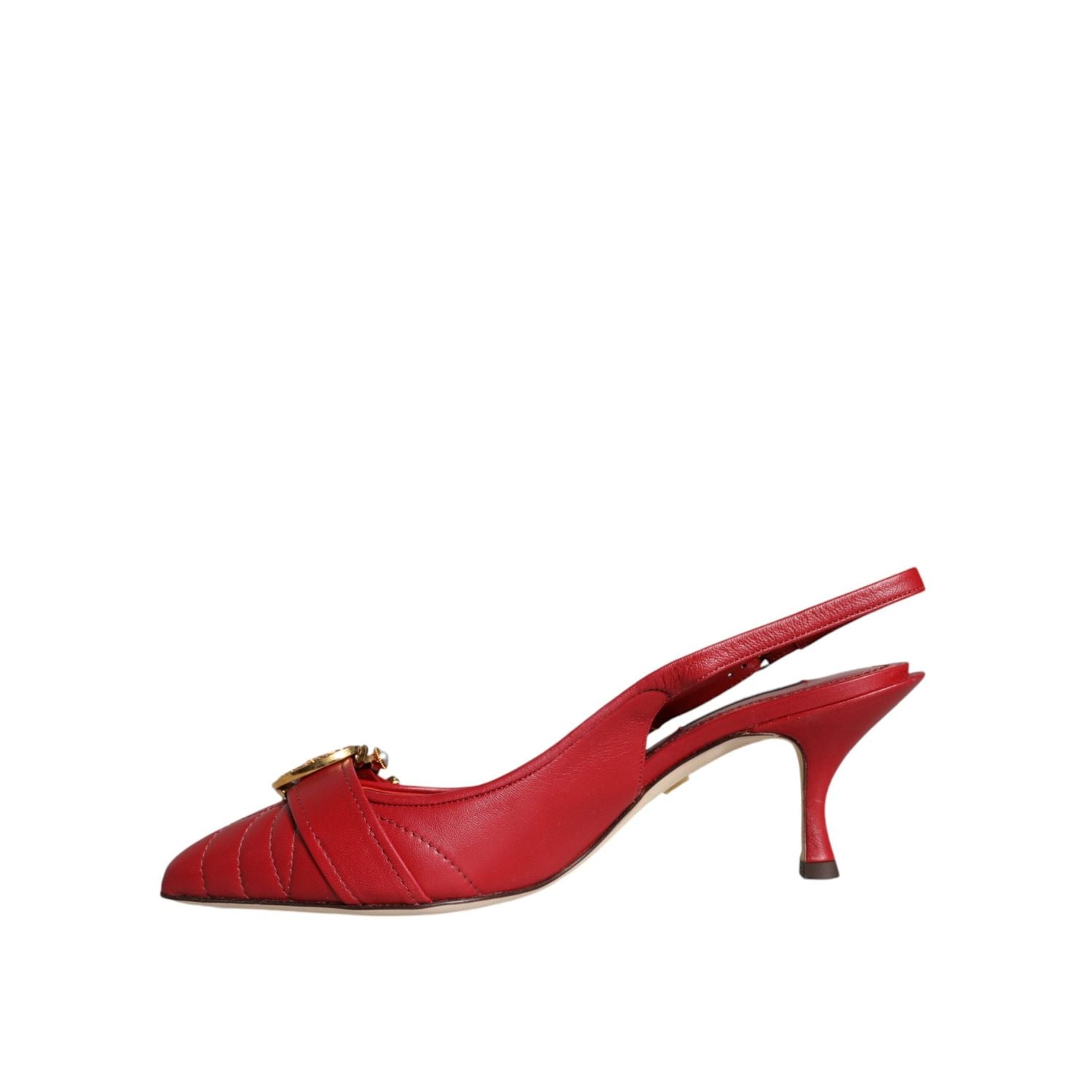 Dolce & Gabbana Red Devotion Leather Heels Slingback Shoes