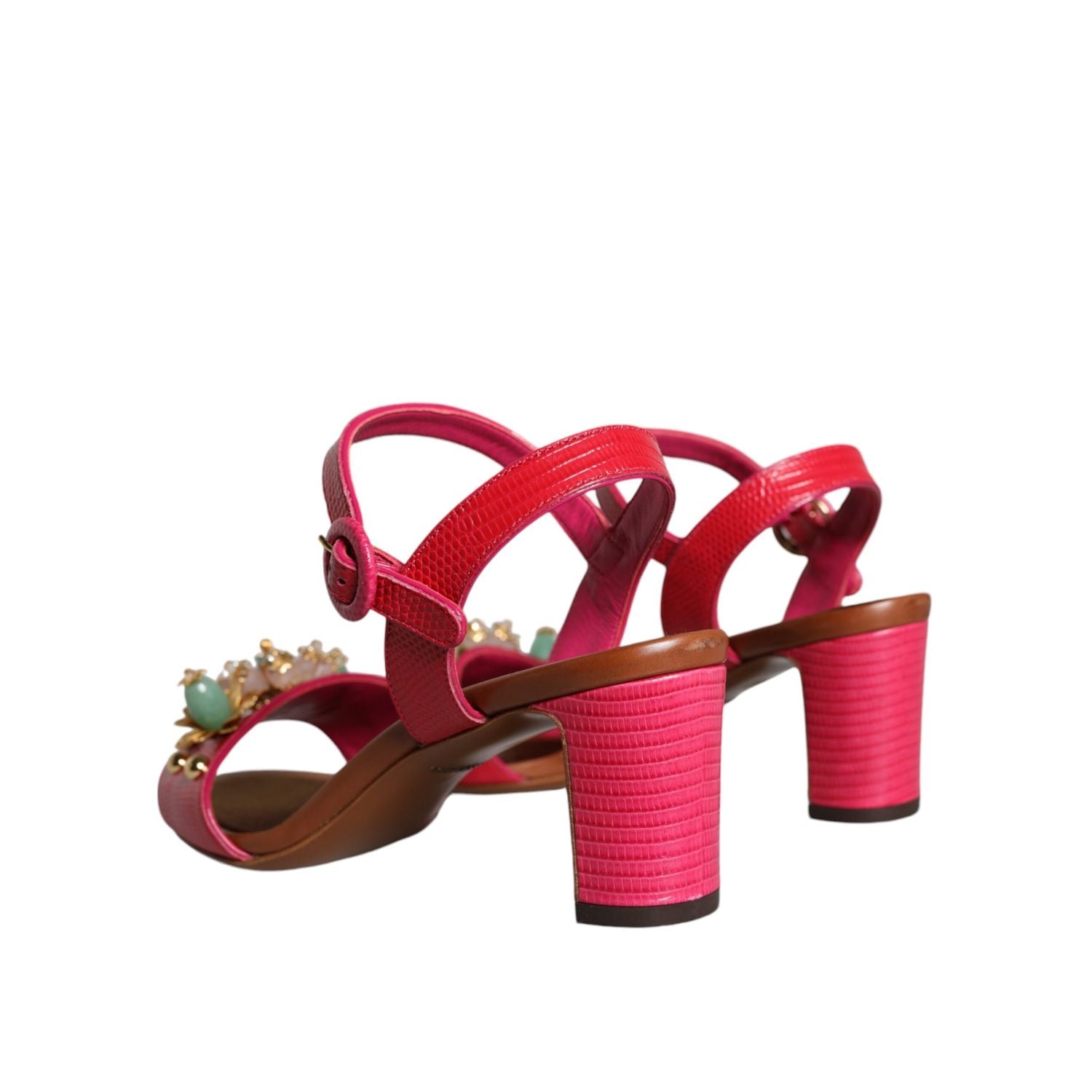 Dolce & Gabbana Fuchsia Leather Embellished Keira Sandals Shoes