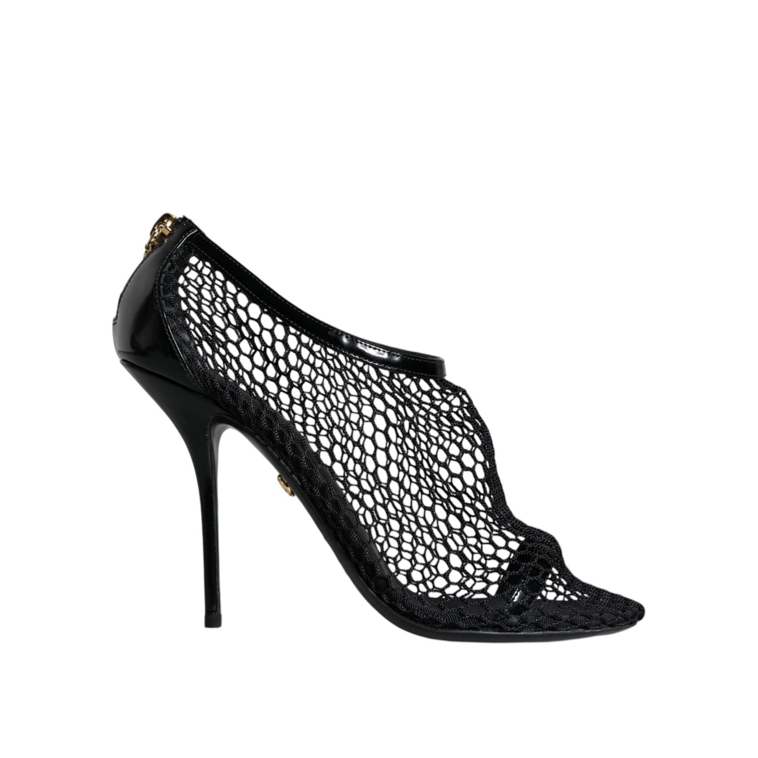 Dolce & Gabbana Black Mesh Leather Heels Keira Sandals Shoes
