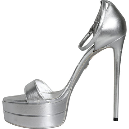 Dolce & Gabbana Silver KEIRA Heels Ankle Strap Sandals Shoes