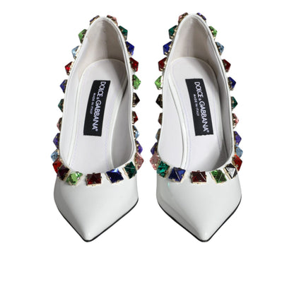 Dolce & Gabbana White Crystals Leather High Heels Pumps Shoes