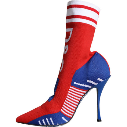 Dolce & Gabbana Red Blue Stretch Sock Style Ankle Boots Logo Shoes