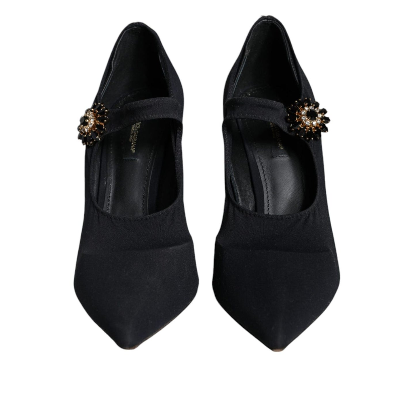 Dolce & Gabbana Black Mary Jane Jersey Crystal Pumps Shoes