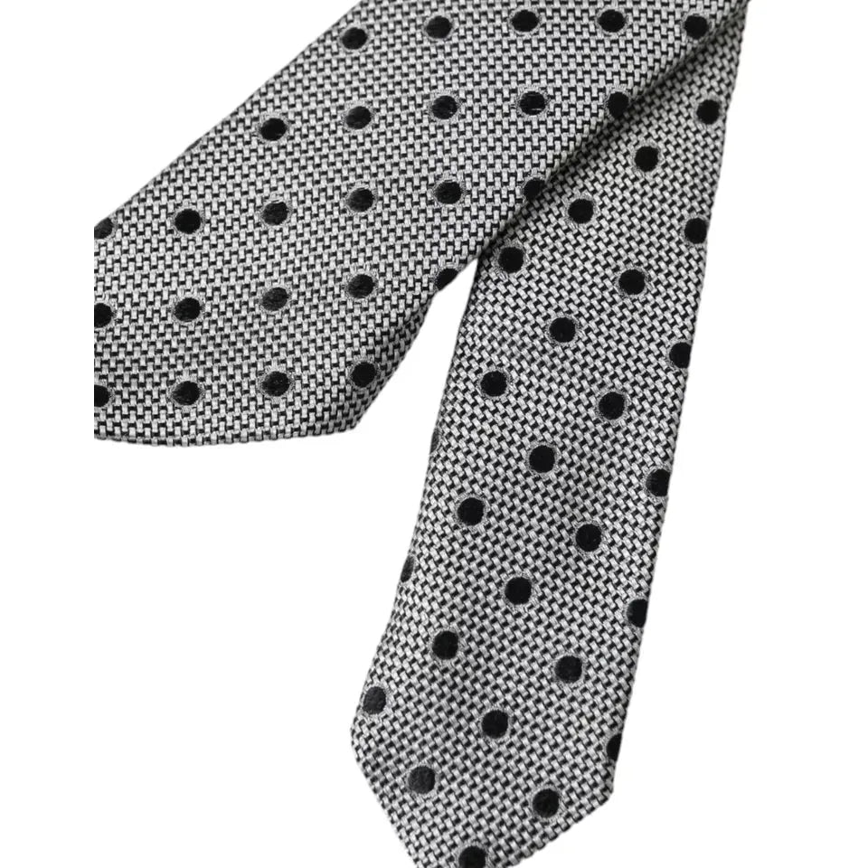 Dolce & Gabbana Black White Dot Fantasy Silk Adjustable Men Tie