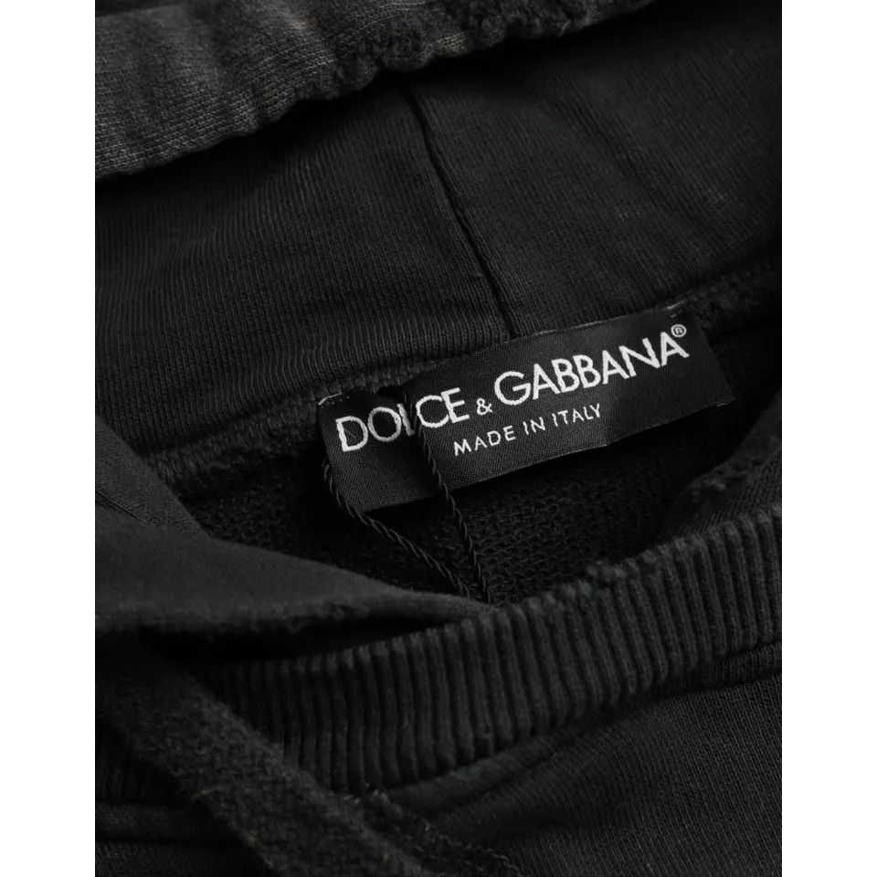Dolce & Gabbana Black Cotton Hooded Short Sleeves Cropped T-shirt