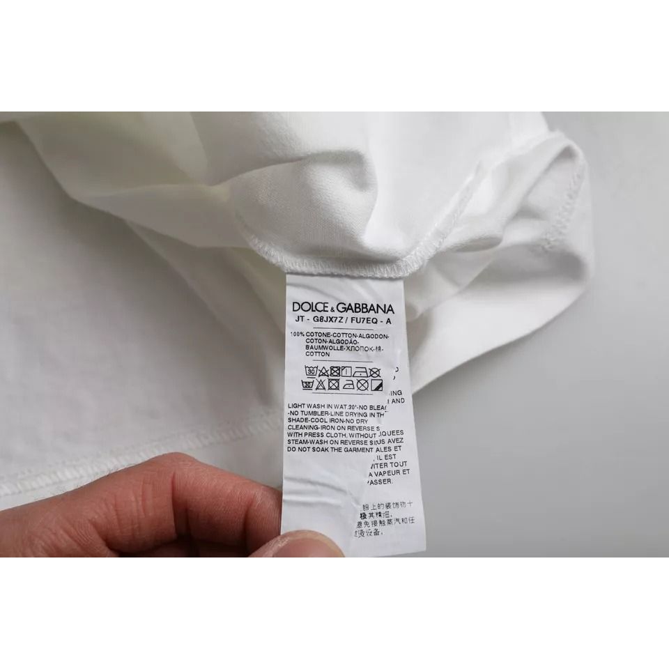 Dolce & Gabbana White Logo Embossed Cotton Crewneck T-shirt