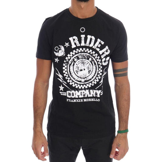 Frankie Morello Black Cotton RIDERS Crewneck T-Shirt Frankie Morello