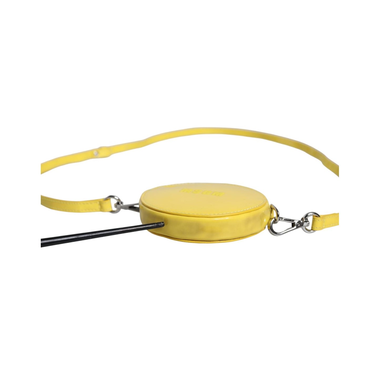 MSGM Yellow Leather Logo Crossbody Sling Shoulder Round Bag