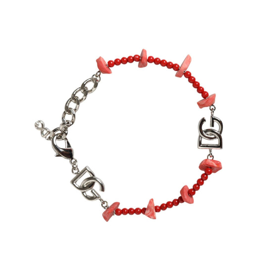 Dolce & Gabbana Silver Tone Brass Beaded Resin DG Logo Chain Bracelet Dolce & Gabbana