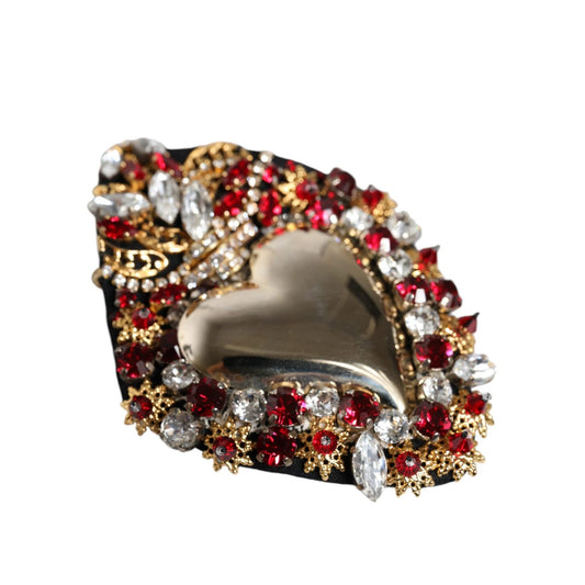Dolce & Gabbana Gold Tone Brass Sacred Heart Crystal Embellished Brooch Dolce & Gabbana