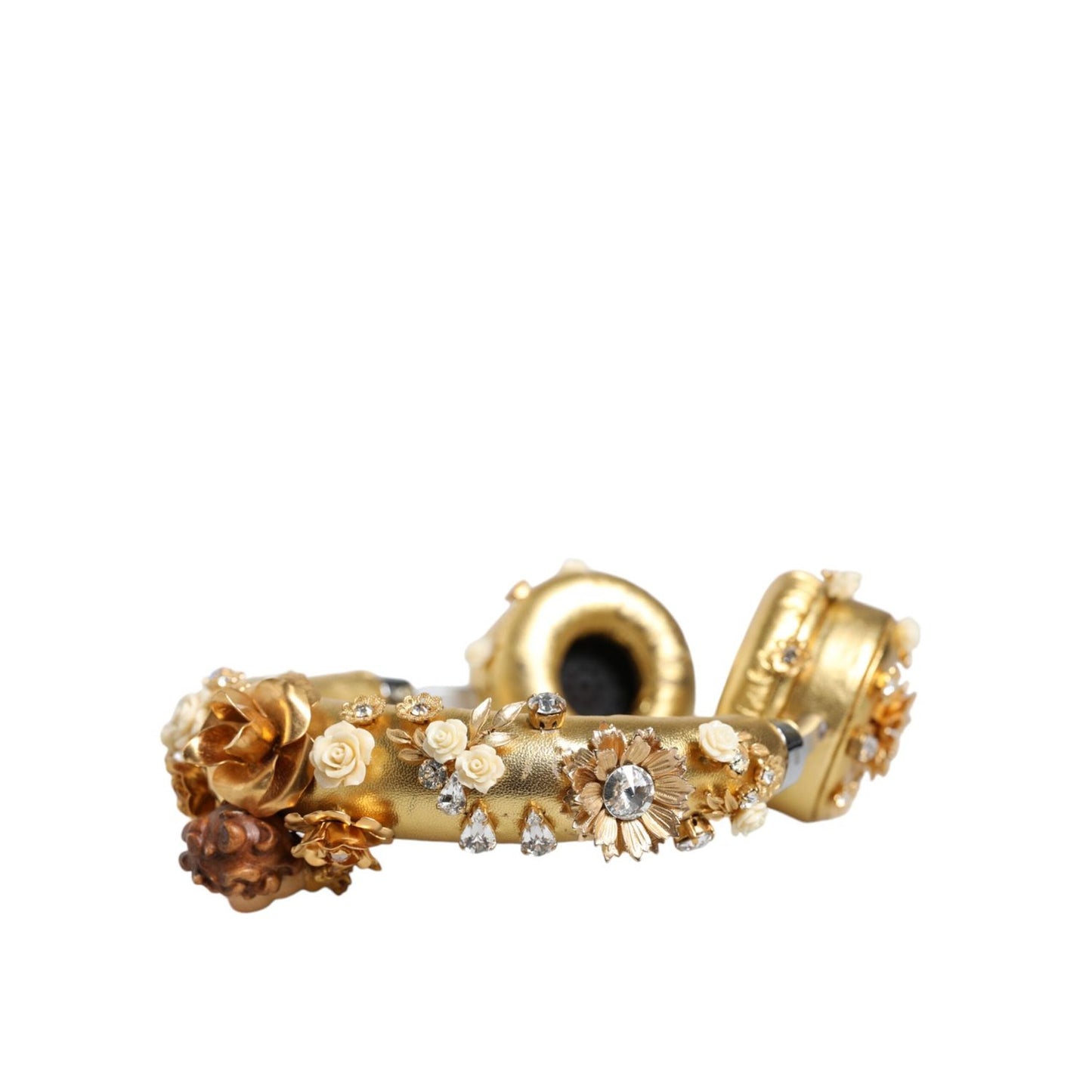 Dolce & Gabbana Gold Leather Floral Crystal Angel Headphones