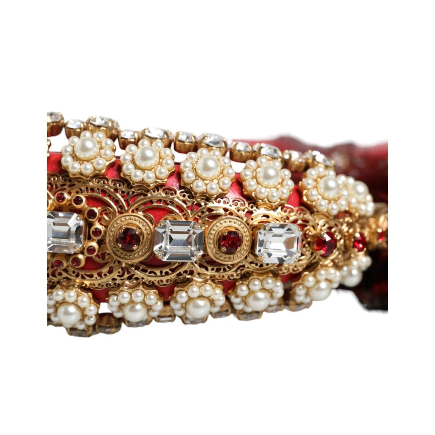 Dolce & Gabbana Red Gold Crystal Fur Headset Audio AUX Headphones