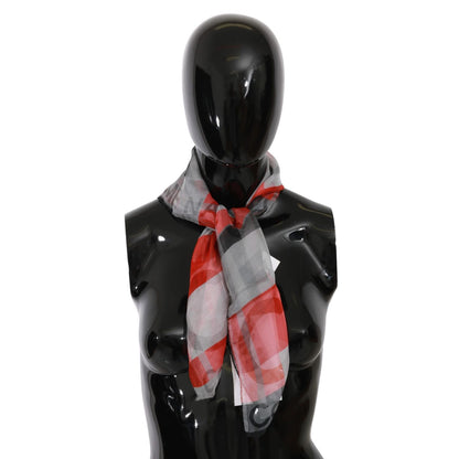 Costume National Gray Red 100% Silk Branded Scarf Costume National