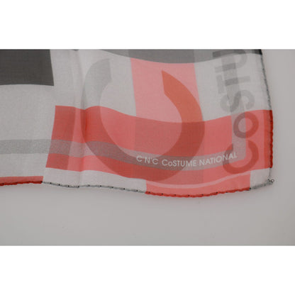 Costume National Gray Red 100% Silk Branded Scarf Costume National