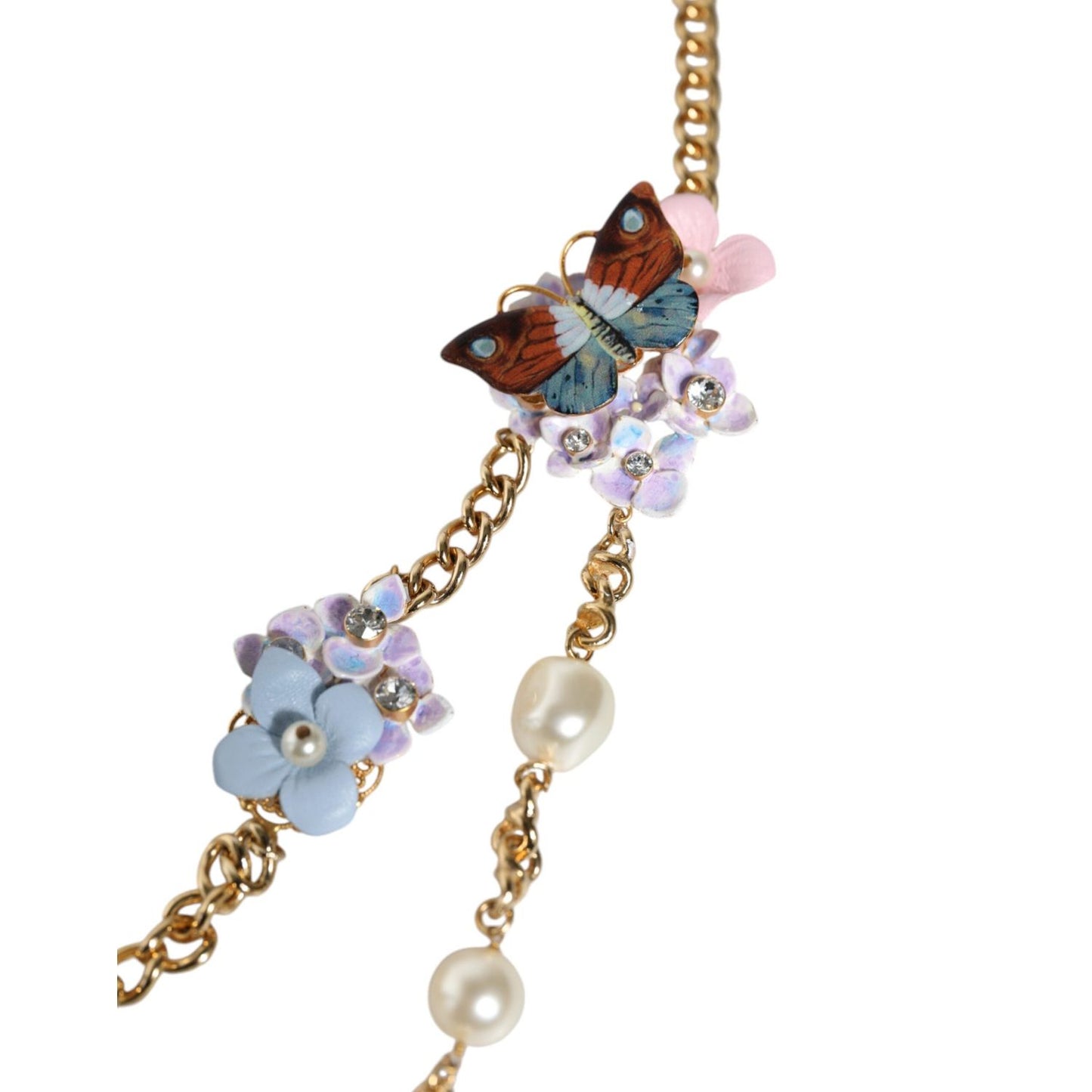 Dolce & Gabbana Gold Chain Brass Floral Layered Crystal Pearl Necklace Necklace