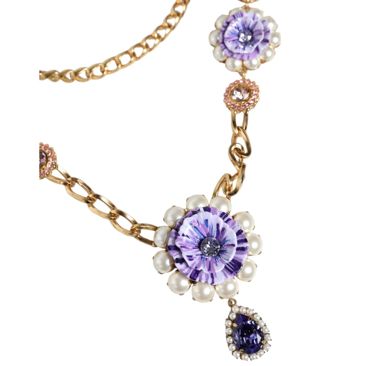 Dolce & Gabbana Gold Tone Floral Crystals Embellished Layered Necklace Necklace