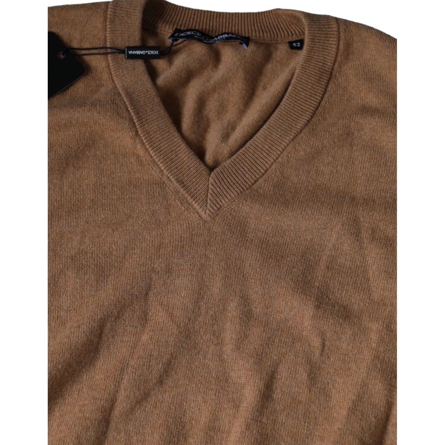 Dolce & Gabbana Brown Cashmere Knit V-neck Pullover Sweater