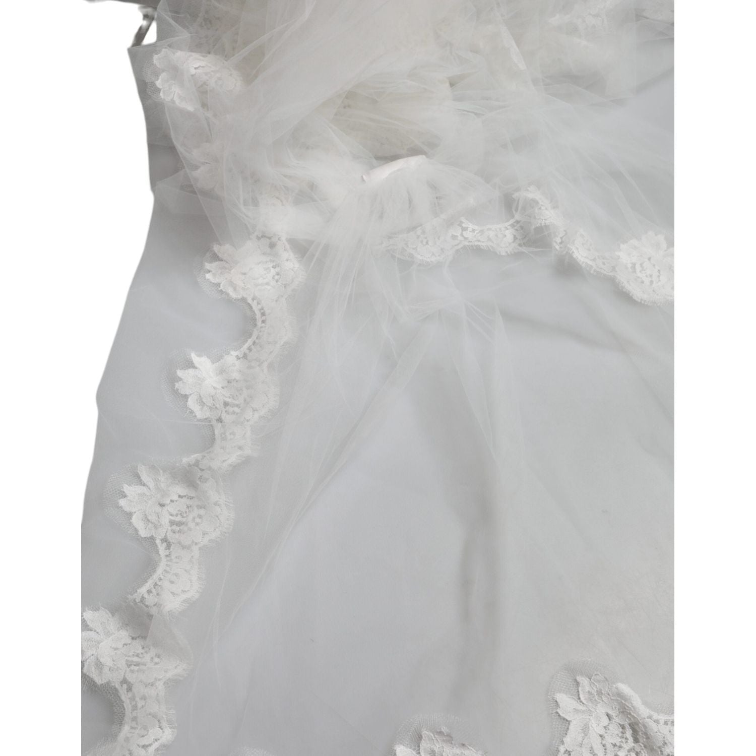 Dolce & Gabbana White Floral Lace Nylon Floor Length Wedding Veil