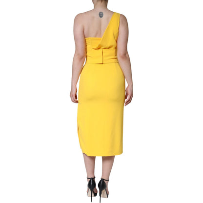 Dolce & Gabbana Yellow One Shoulder Side Slit Midi Dress