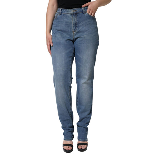 Emporio Armani Blue Washed High Waisted Skinny Women Denim Jeans Emporio Armani