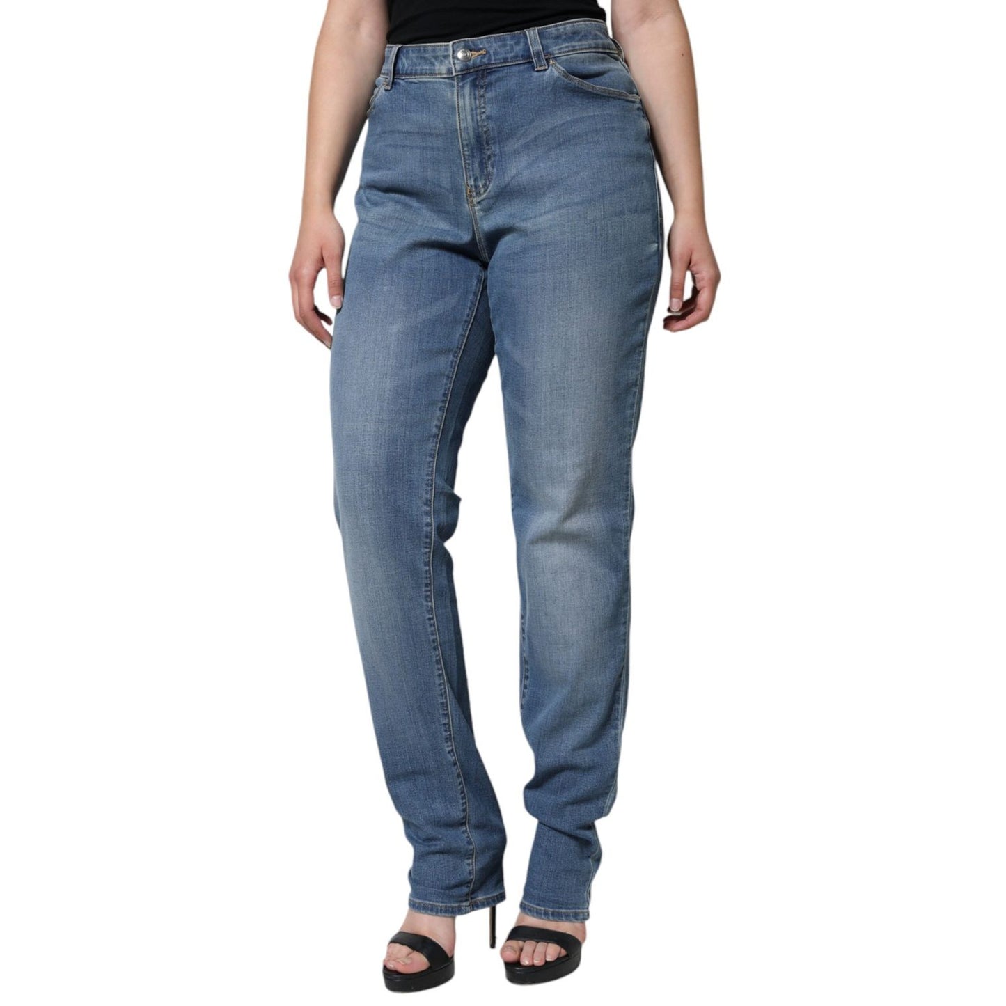 Emporio Armani Blue Washed High Waisted Skinny Women Denim Jeans Emporio Armani