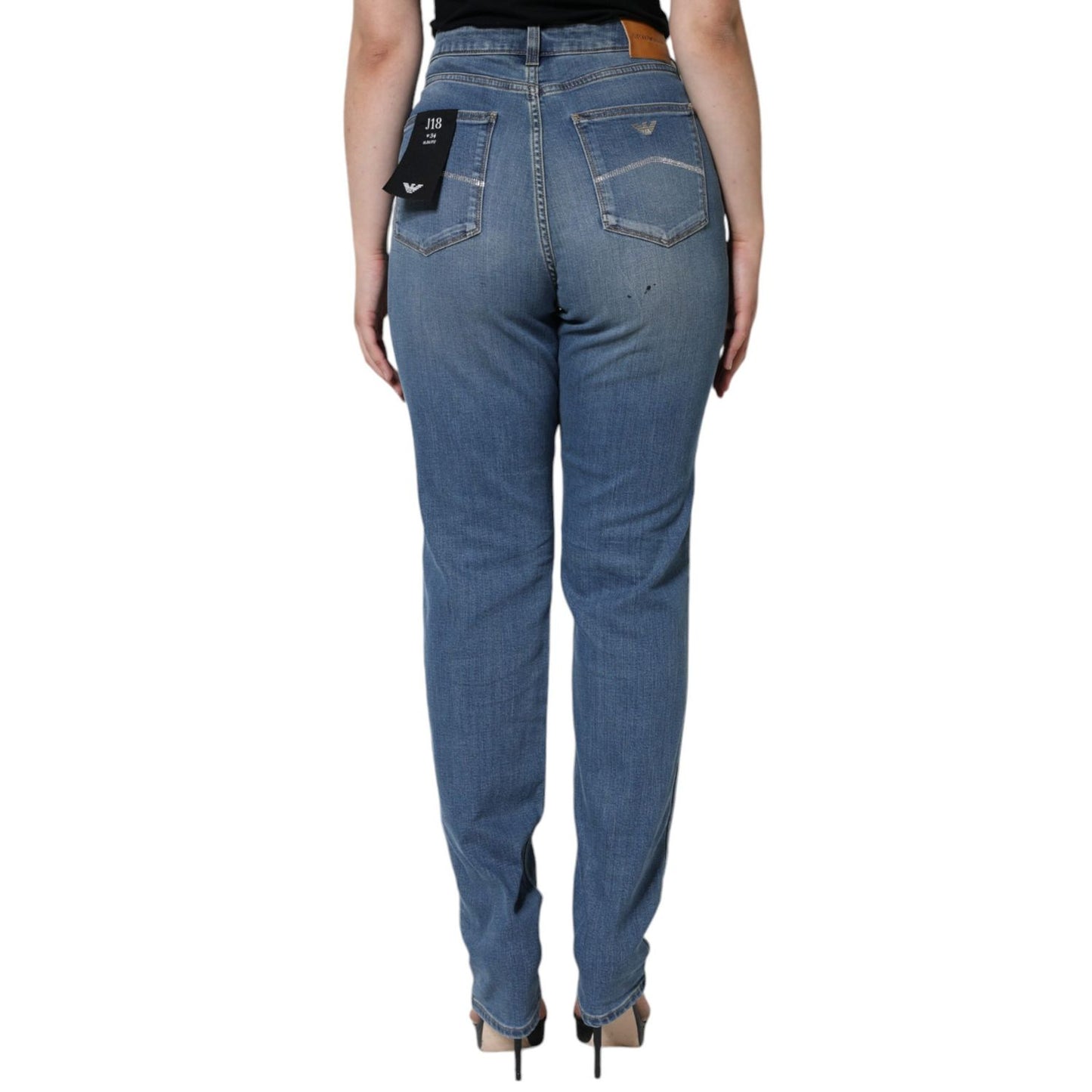 Emporio Armani Blue Washed High Waisted Skinny Women Denim Jeans Emporio Armani