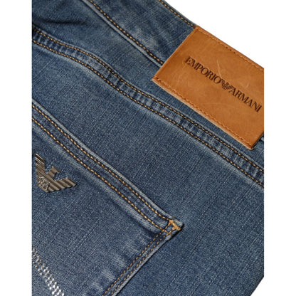 Emporio Armani Blue Washed High Waisted Skinny Women Denim Jeans Emporio Armani