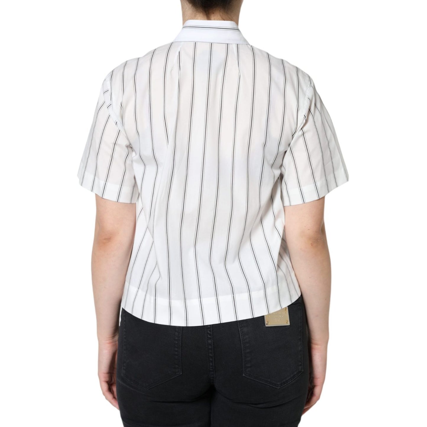Dolce & Gabbana White Striped Collared Short Sleeve Polo Top