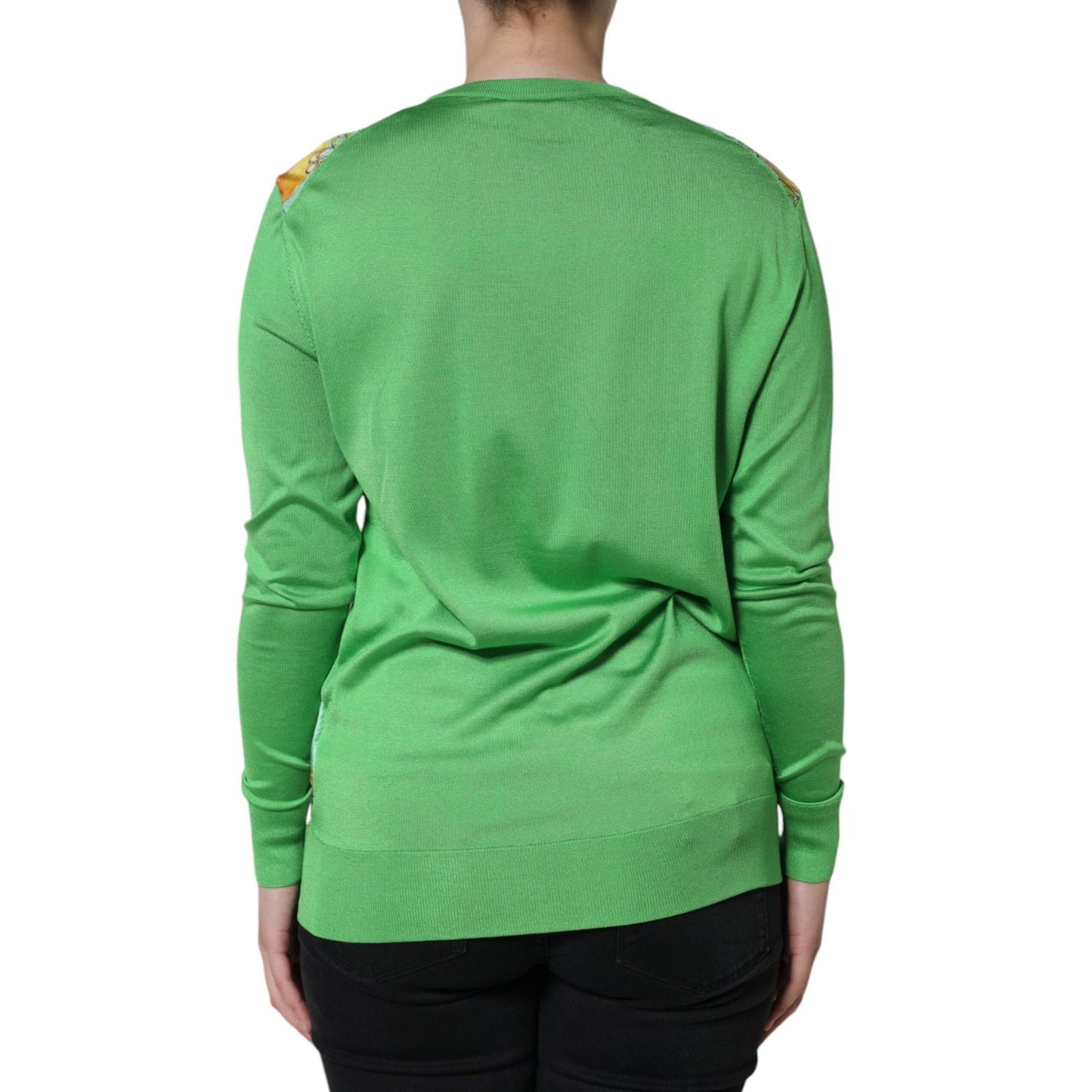 Dolce & Gabbana Green Silk Granita Al Limone Long Sleeves Sweater