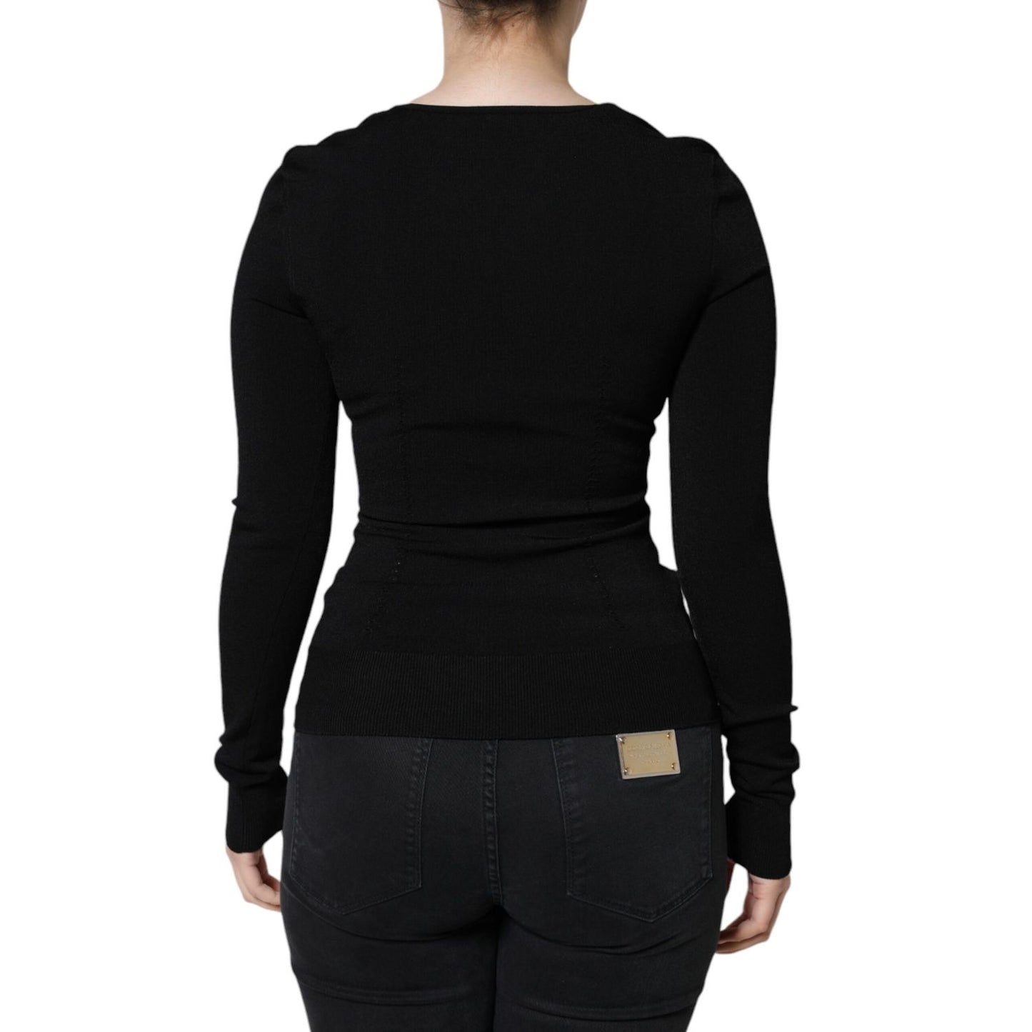 Dolce & Gabbana Black Long Sleeves Blouse Square Neck Top