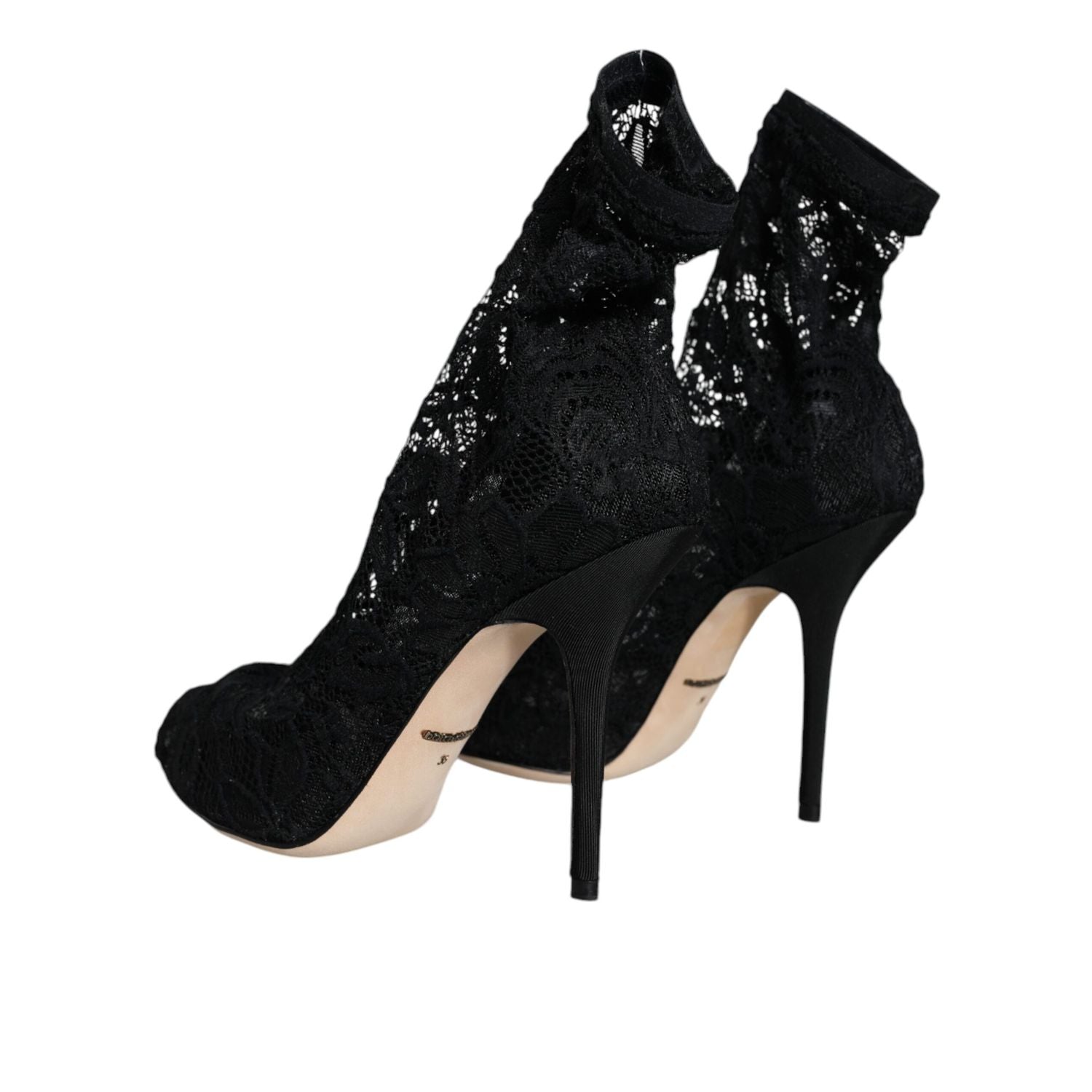 Dolce & Gabbana Black Lace Stretch Heels Mid Calf Boot Shoes