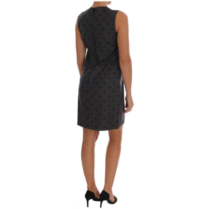 Dolce & Gabbana Gray Polka Dotted Sheath Wool Dress Dolce & Gabbana