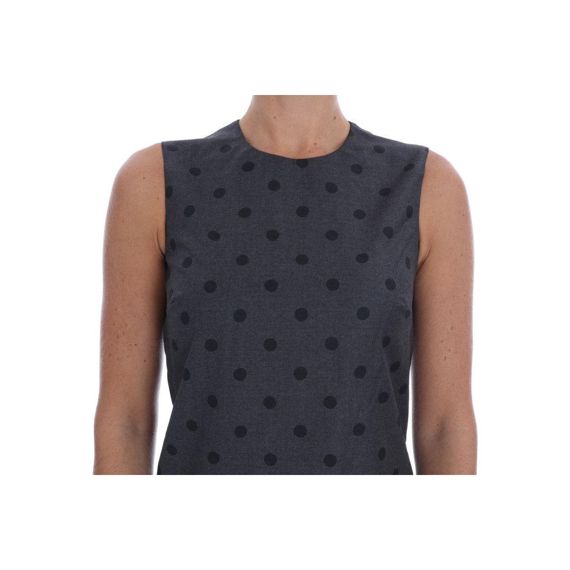 Dolce & Gabbana Gray Polka Dotted Sheath Wool Dress Dolce & Gabbana