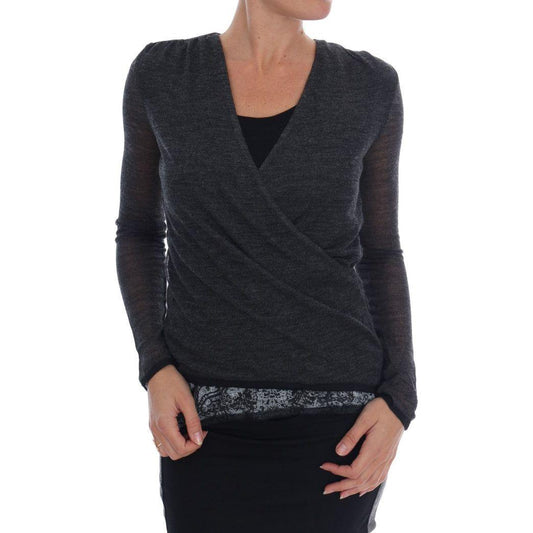 Ermanno Scervino Gray Wool Lace Top Long Sleeved T-shirt Ermanno Scervino